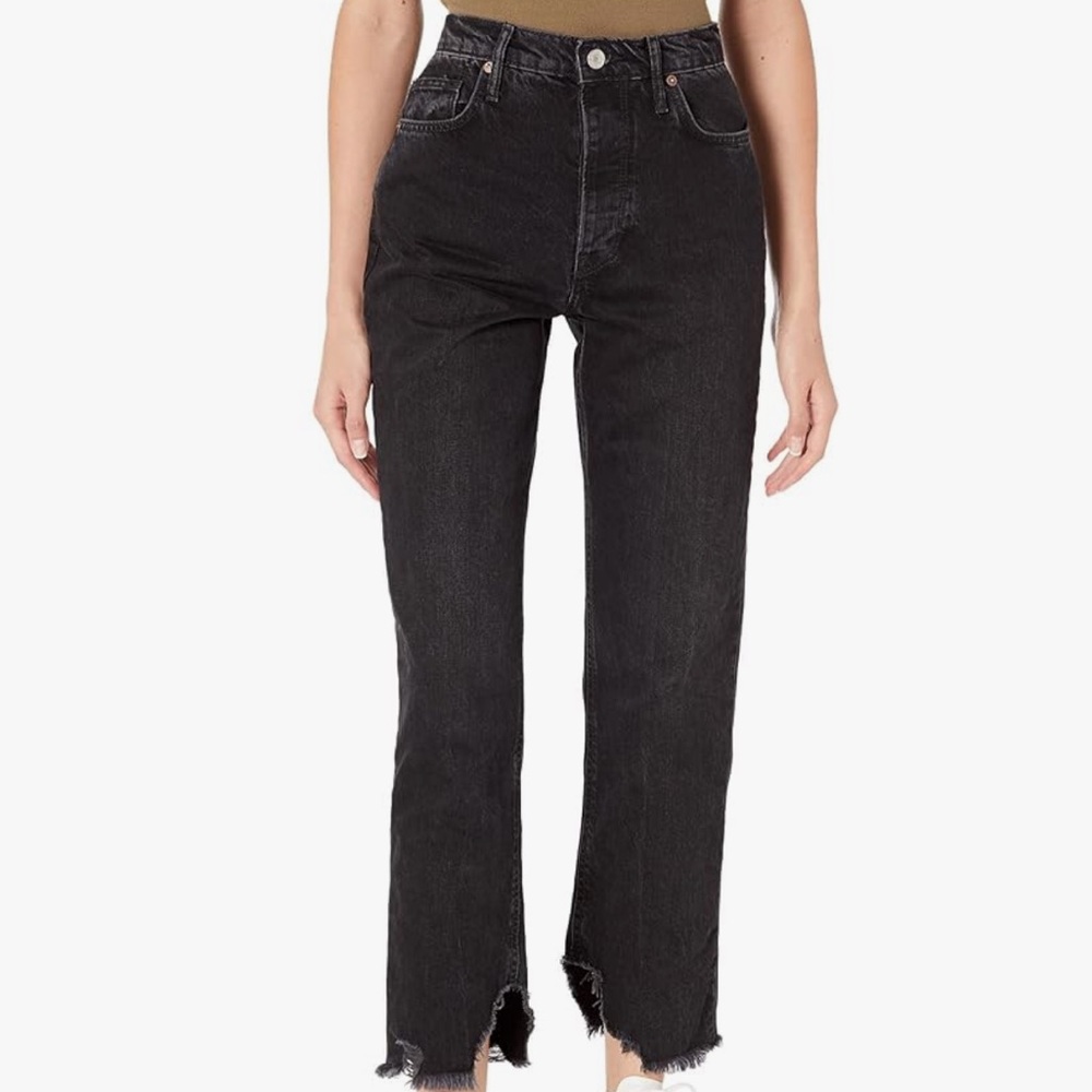 Free People Black Straight Leg Jeans with Button Fly